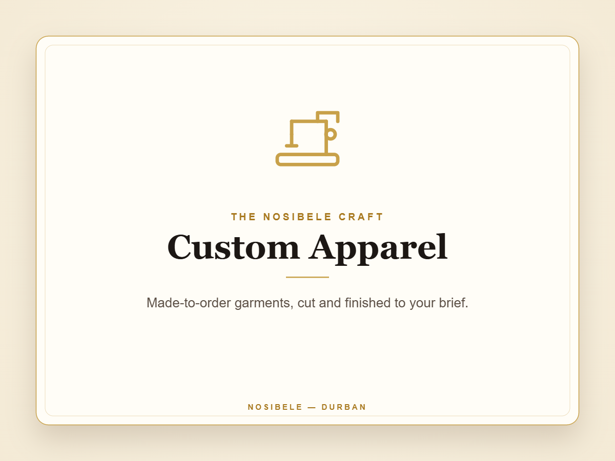Custom apparel cut and sewn to exact spec at the Nosibele studio