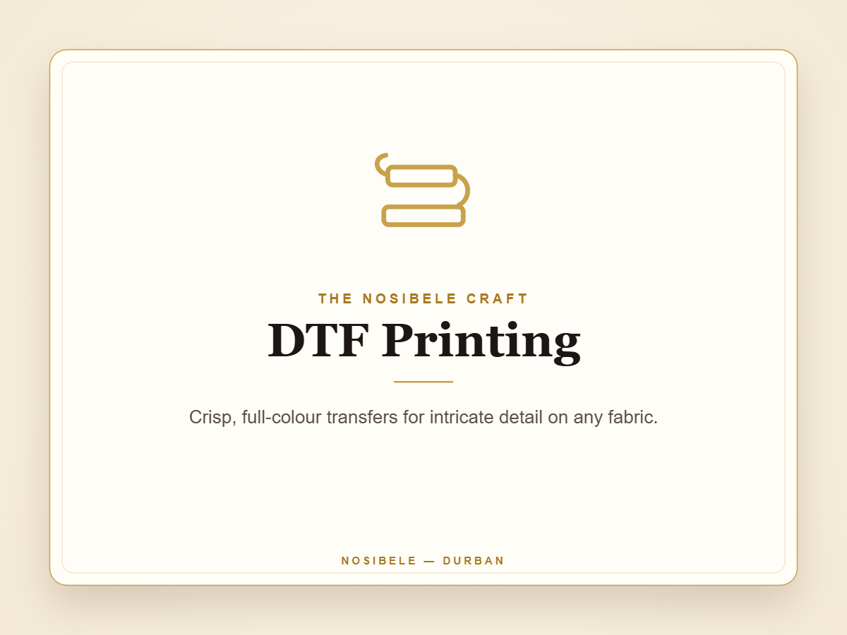 DTF printing at the Nosibele studio — crisp full-colour transfer detail on fabric